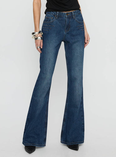 Wide World Mid Rise Bootleg Jeans Mid Blue