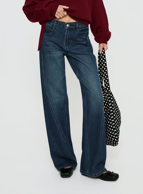 Kellsie High Rise Wide Leg Jeans Dark Blue Wash