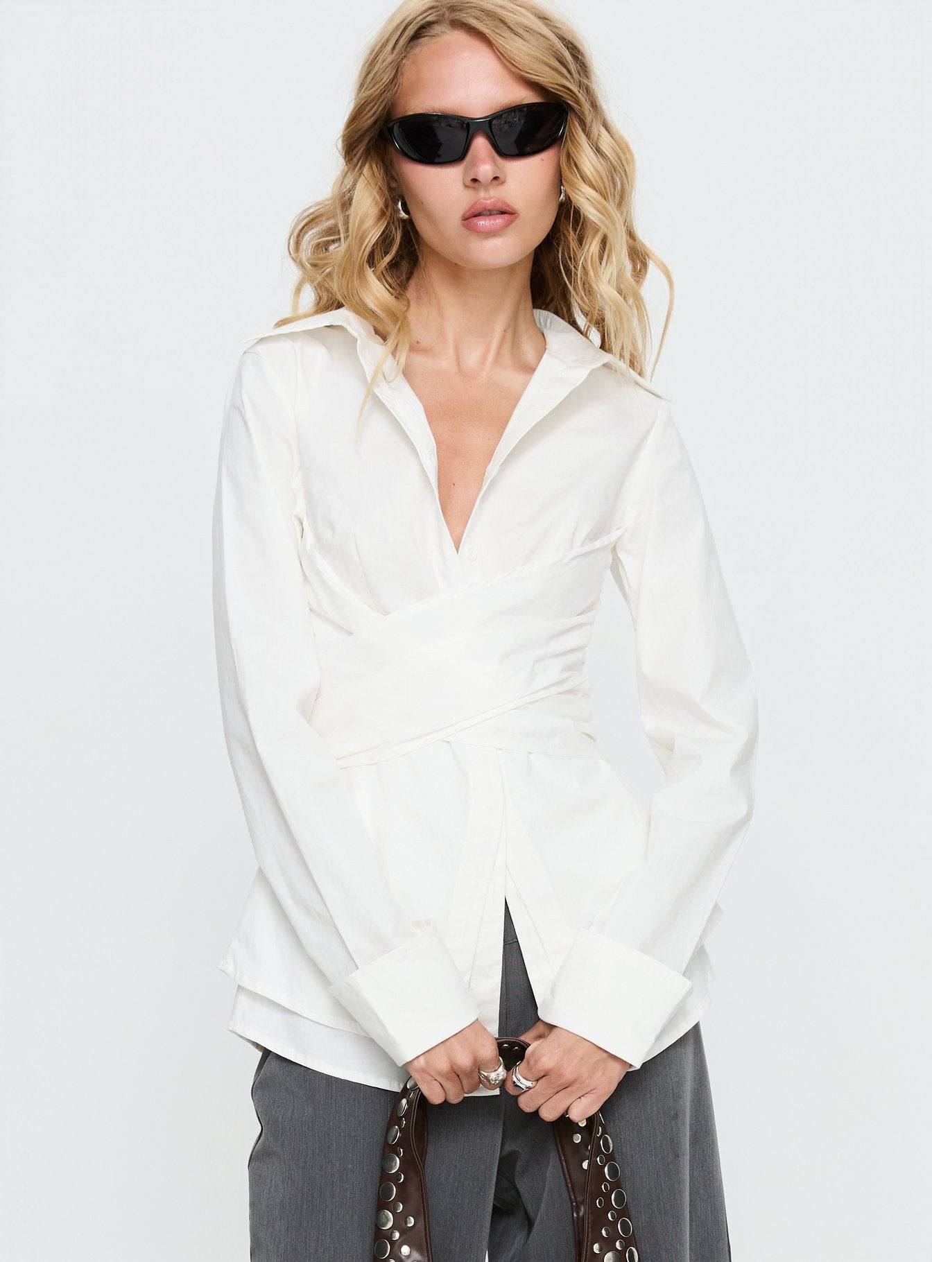 Shapeshifter Twist Long Sleeve Shirt White | Princess Polly