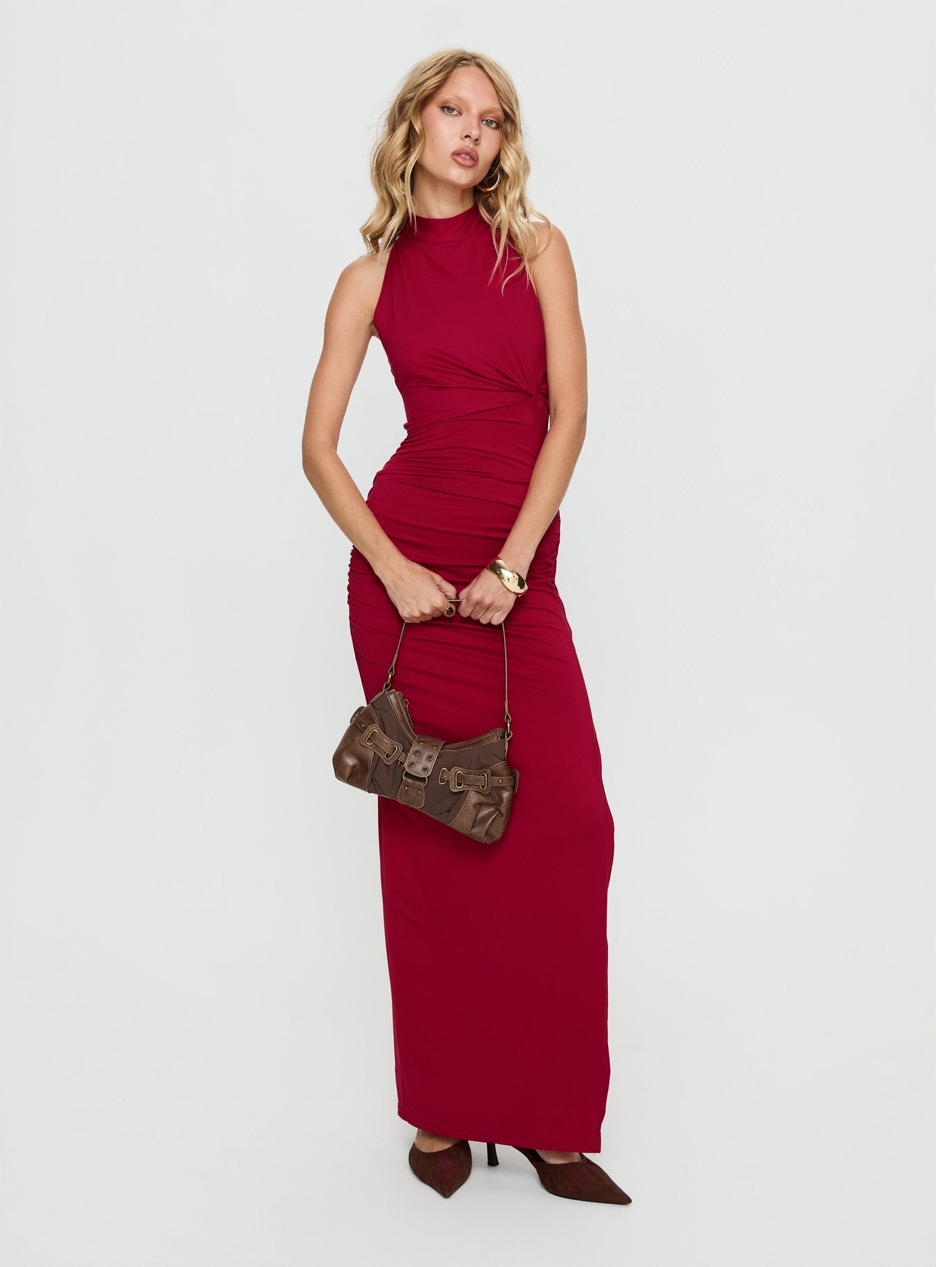 Keysha Halter Maxi Dress | Deep Red | Womens | Princess Polly Lower Impact Keysha Halter Maxi Dress | Deep Red | Womens | Princess Polly Lower Impact