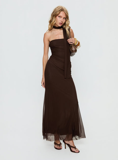 Ainslea Halter Scarf Maxi Dress Dark Brown | Princess Polly Ainslea Halter Scarf Maxi Dress Dark Brown | Princess Polly