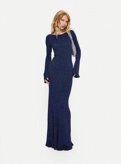 Rhapsody Long Sleeve Knit Maxi Dress Navy