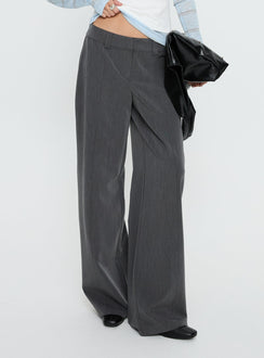 side view of model wearing Princess Polly Sarito Low Rise Straight Leg Pants Grey Mid Rise Pants 
