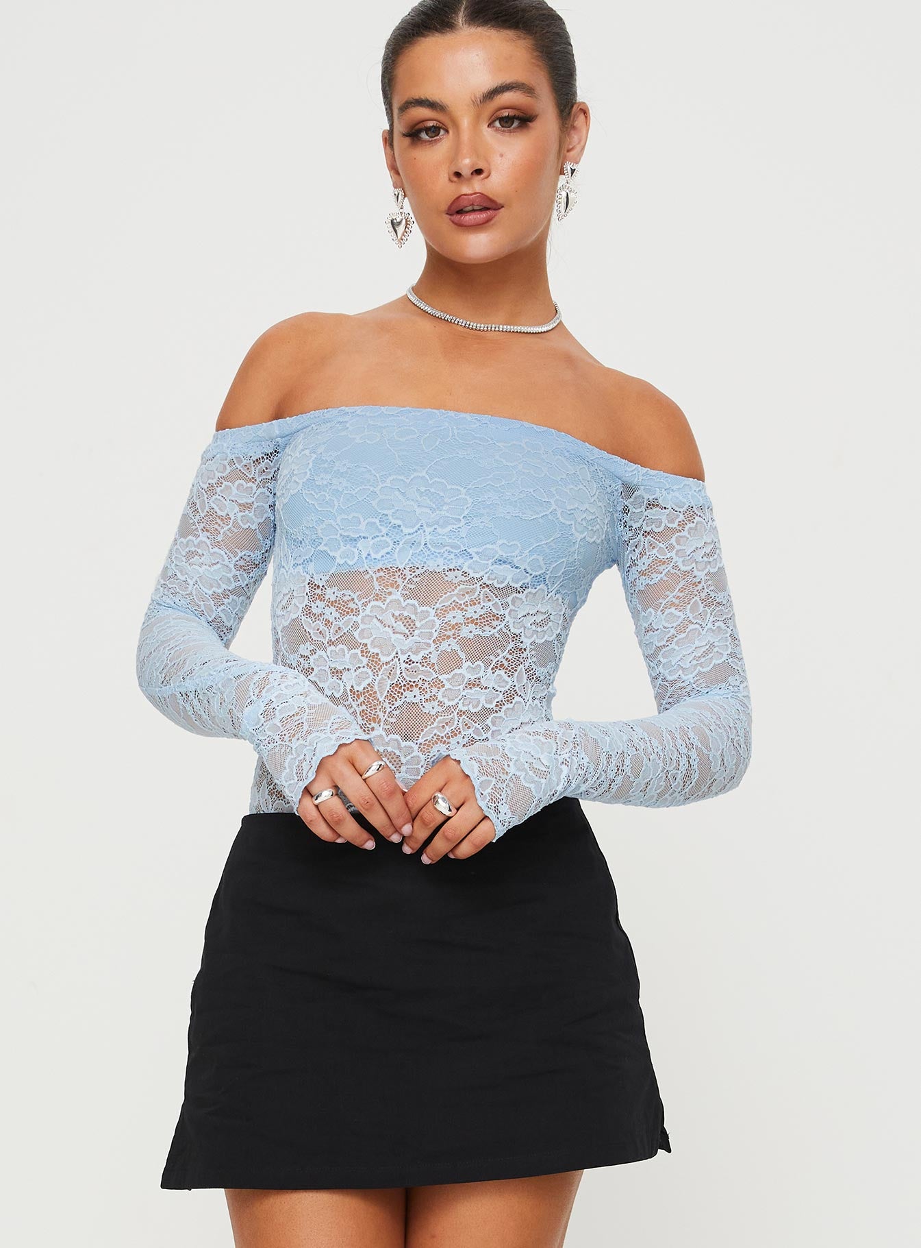 Weaver off shoulder lace bodysuit blue