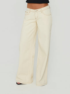 Picco Ultra Low Rise Wide Leg Jeans Cream