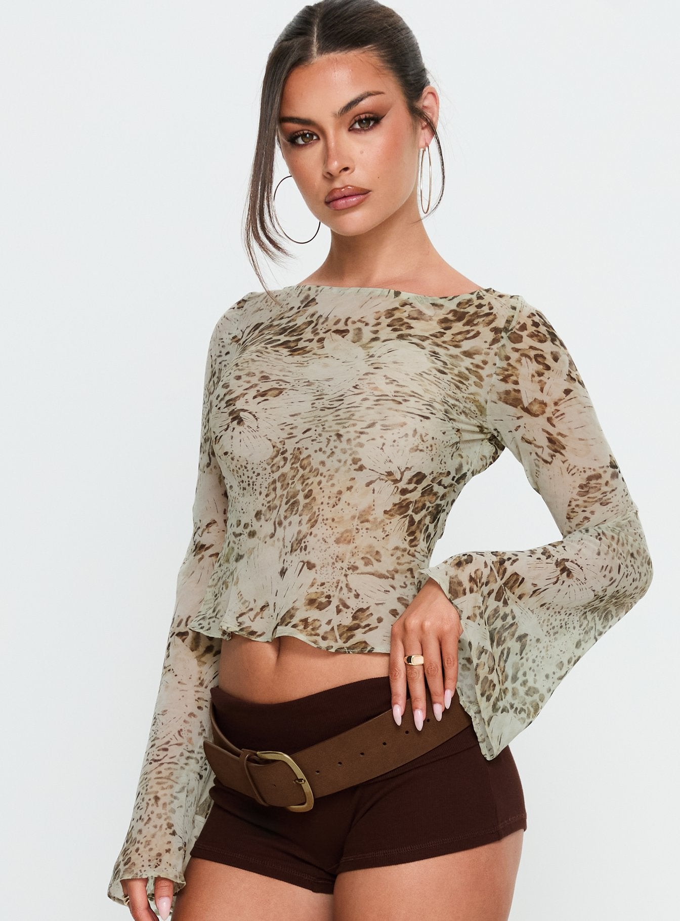Edeline Bias Cut Long Sleeve Top Multi Animal | Princess Polly