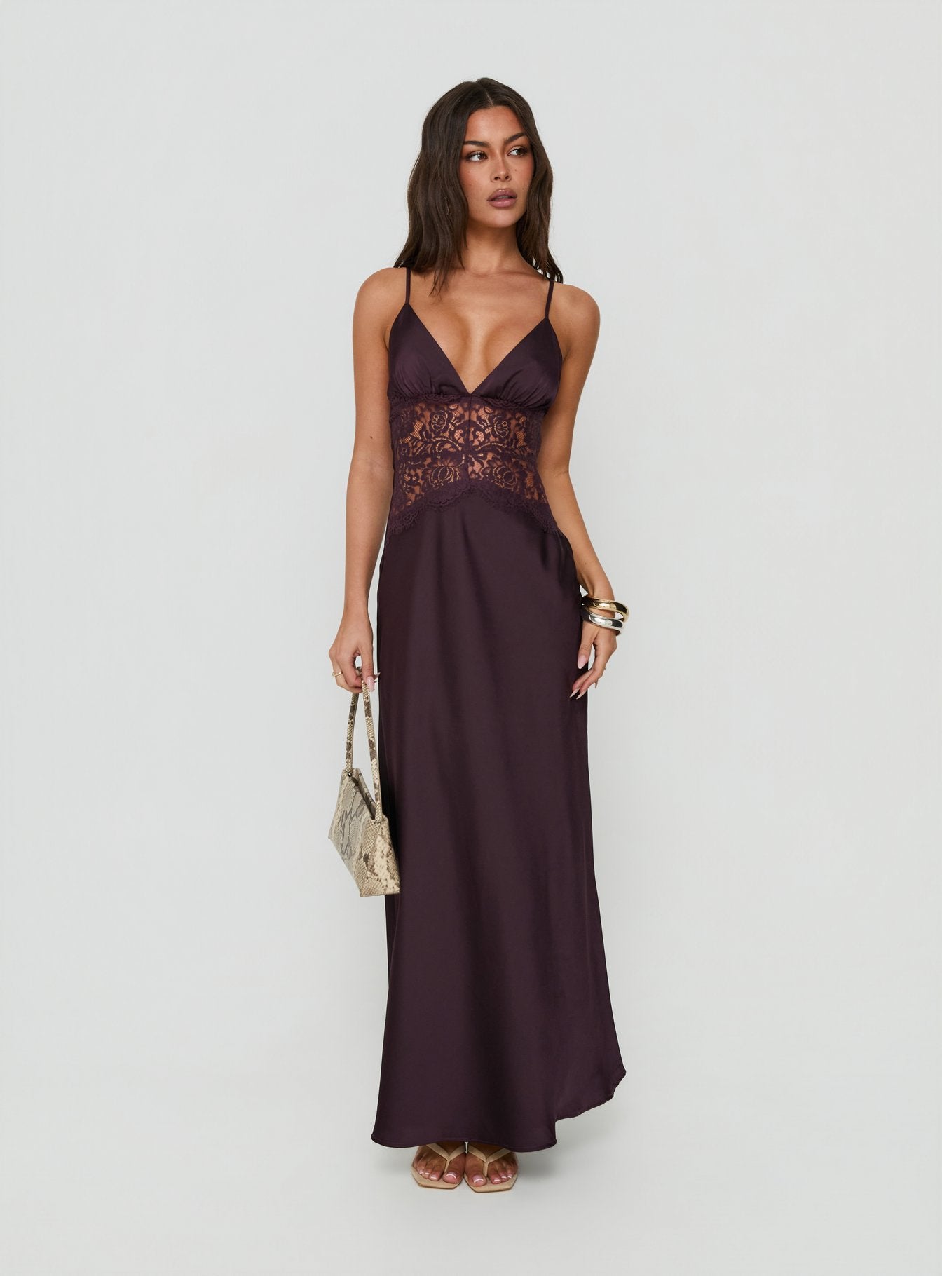 Klairee Halter Lace Maxi Dress Plum | Princess Polly