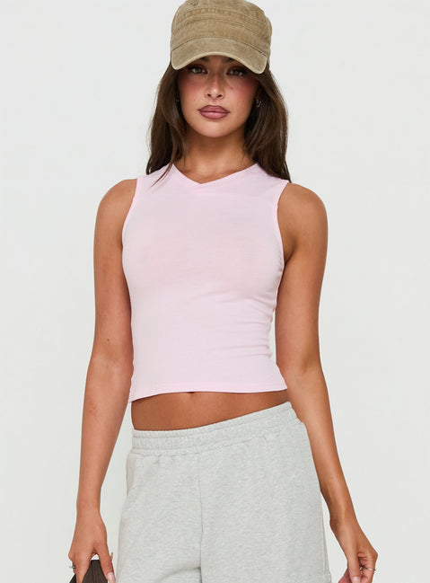 Camrynn High V Boxy Tank Top Pink