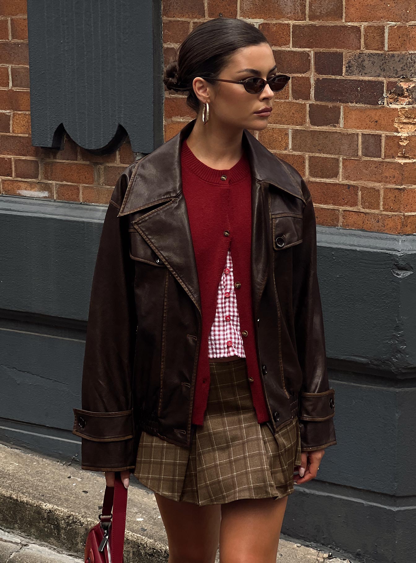 Nicolie Faux Leather Jacket Vintage Washed Brown | Princess Polly