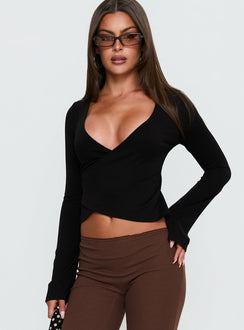 Stefanee Long Sleeve Wrap Top Black