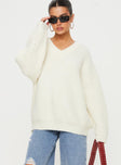 Jem Oversized Sweater Cream Princess Polly  regular 