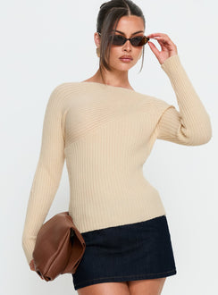 Cassye Long Sleeve Ribbed Top Cream