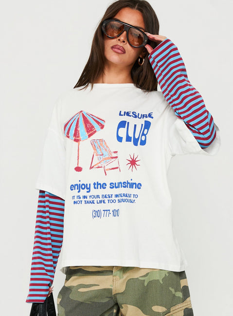 Enjoy The Sunshine Layered Long Sleeve Graphic Tee White / Blue Stripe