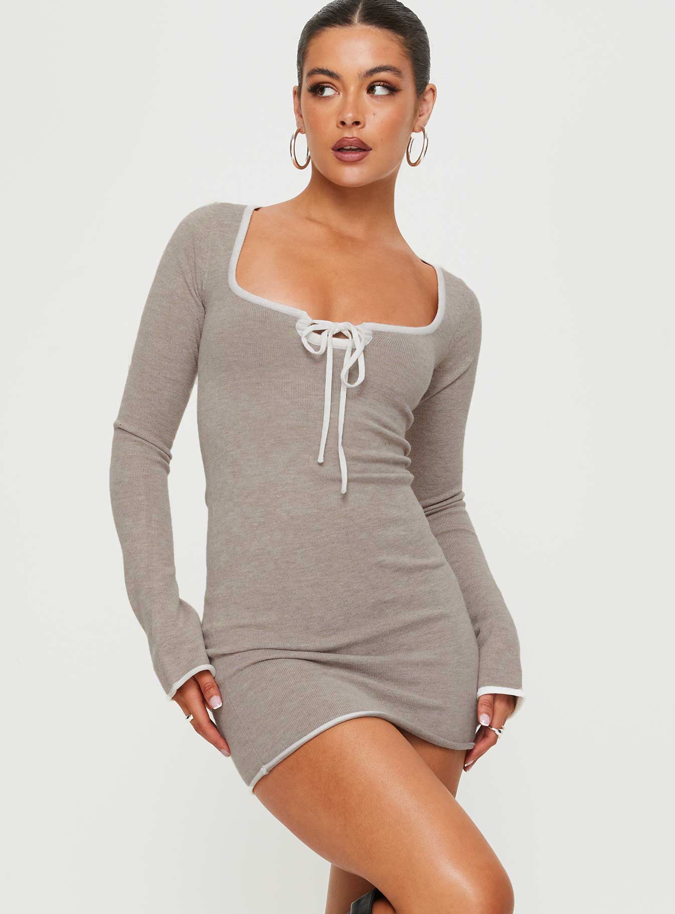 grey long sleeve dress Rutter Long Sleeve Mini Dress Grey