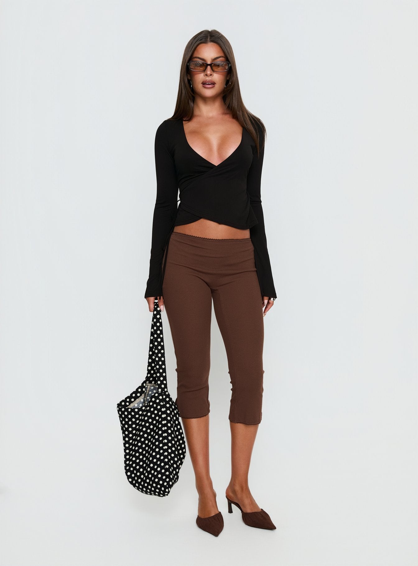 Baseline Rib Capri Pants Chocolate | Princess Polly