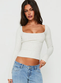Baseline Rib Scoop Neck Long Sleeve Reversible Top Grey Marle