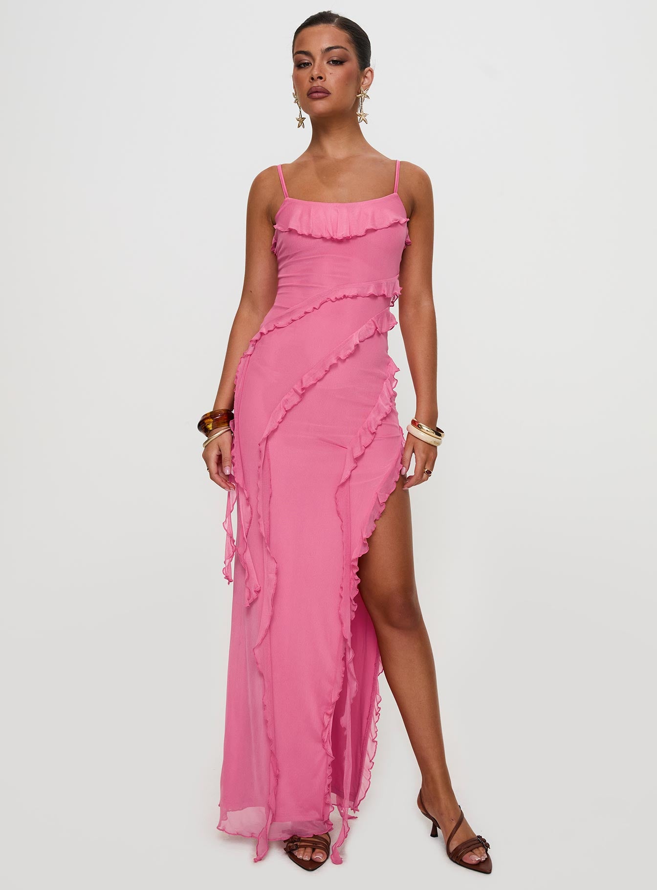 Valerian Frill Maxi Dress Pink | Princess Polly