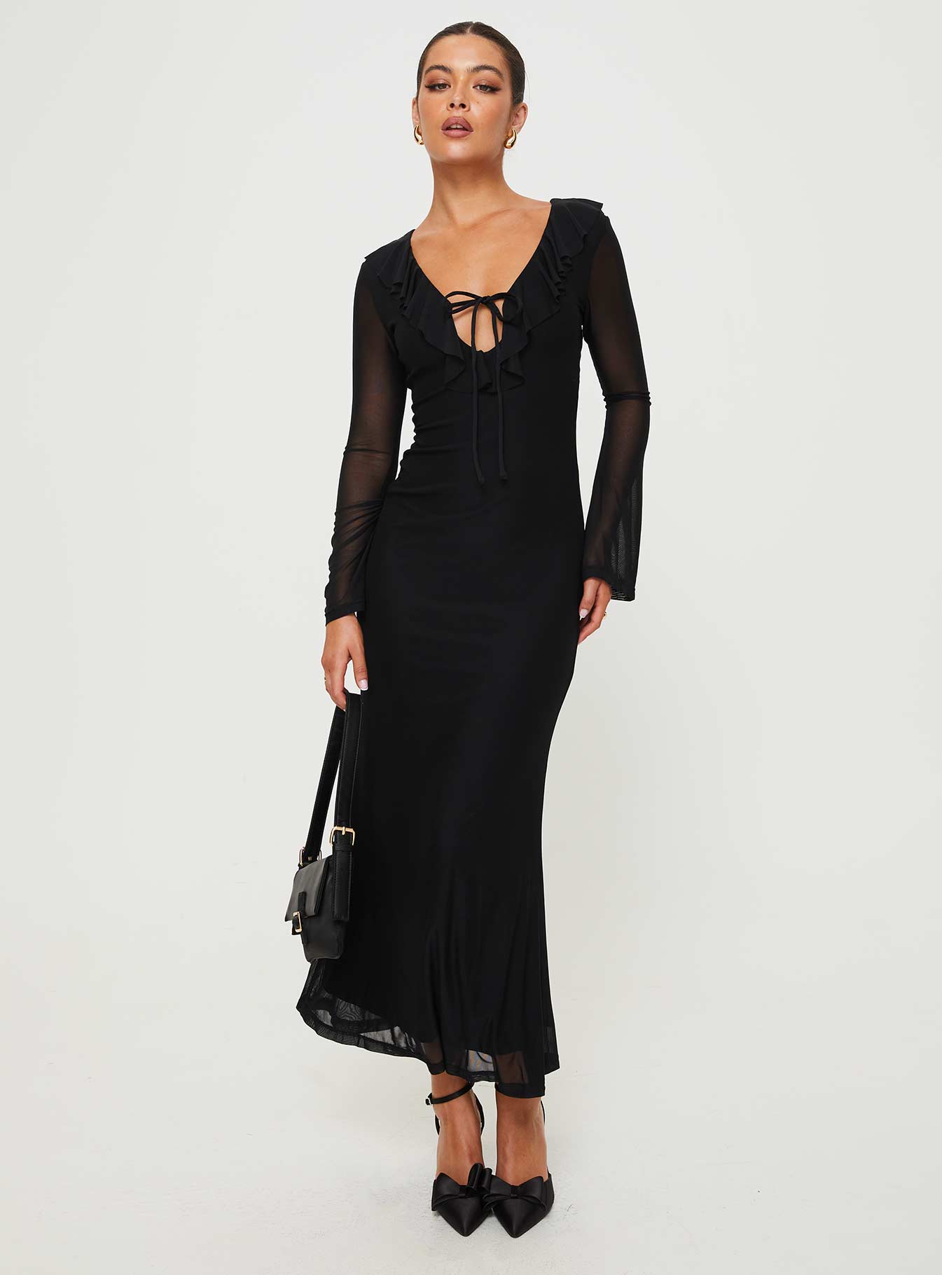 product Princess Polly Asymmetric Neckline Asymmetric Neckline  Maskell Long Sleeve Maxi Dress Black
