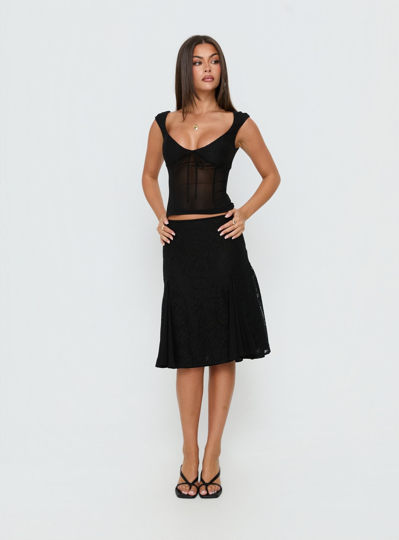 Quani Lace Midi Skirt Black | Princess Polly