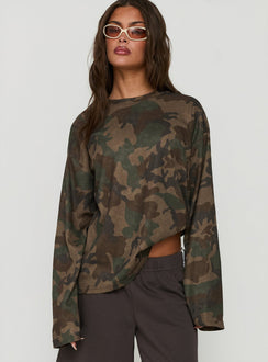 Arlla Waffle Jersey Long Sleeve Top Camo