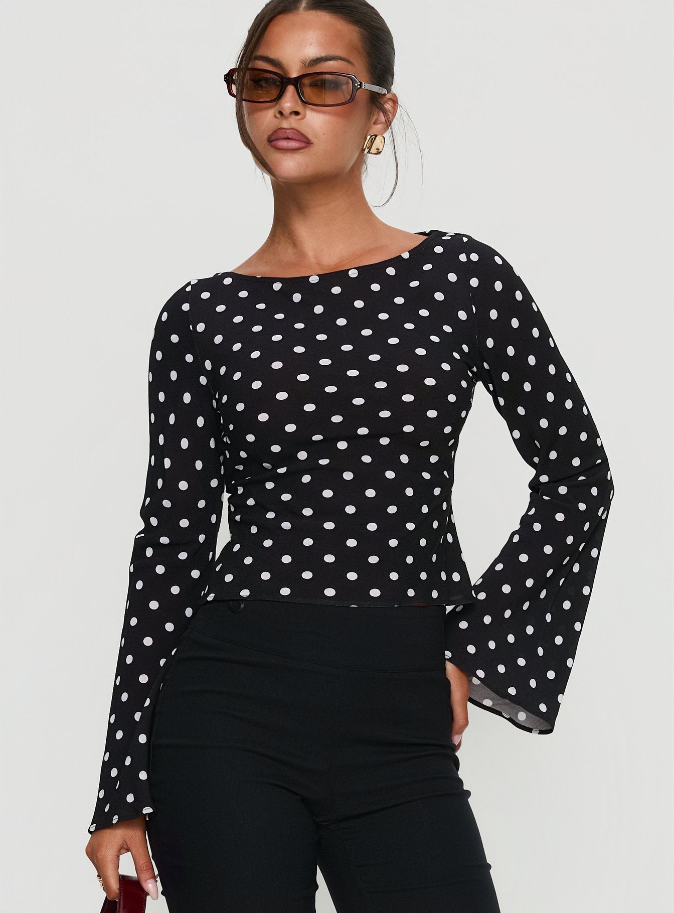 Lady Lady Long Sleeve Backless Top Black / White Polka | Princess