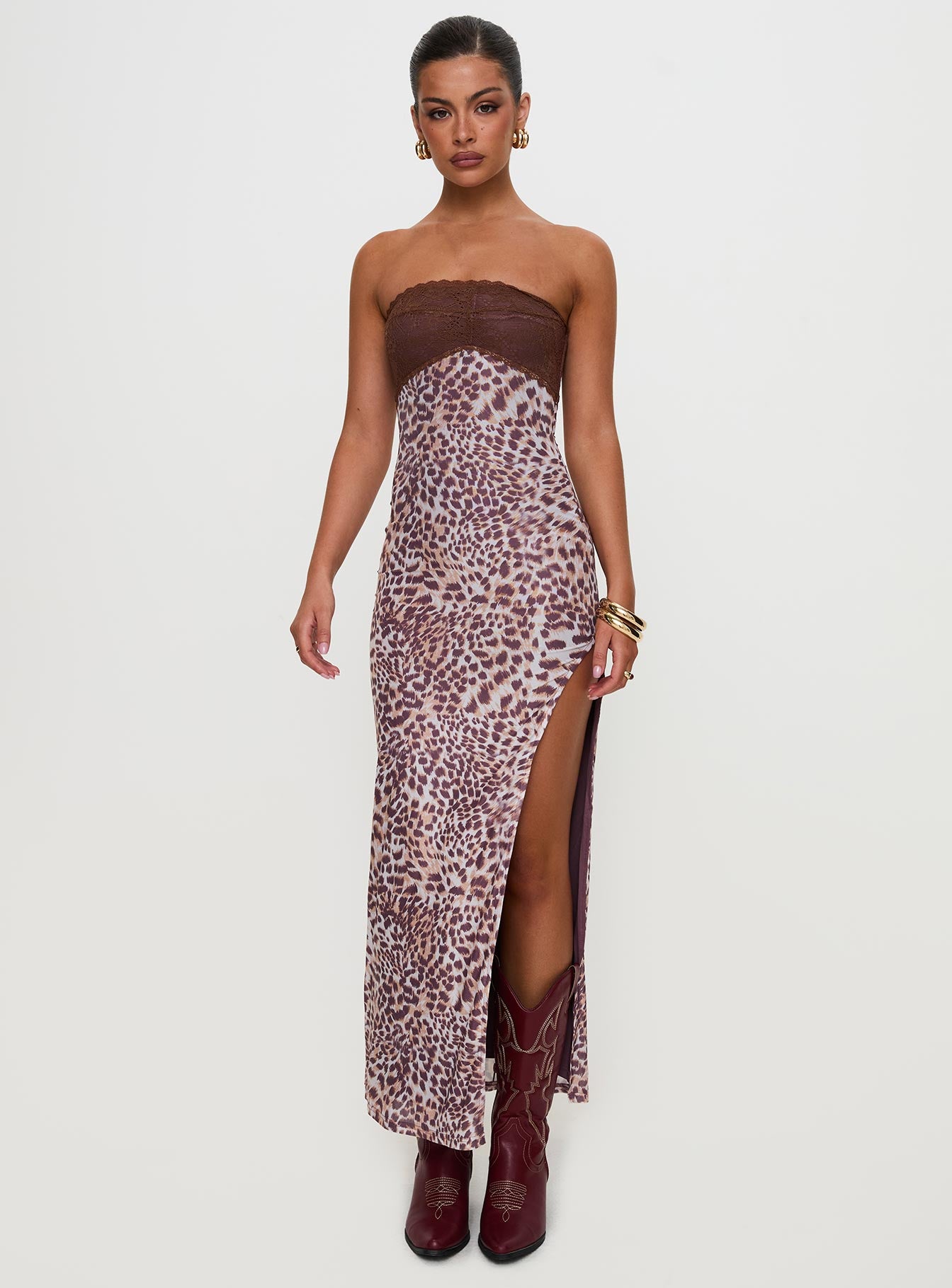 Raidein Strapless Maxi Dress | Leopard | Womens | Princess Polly Lower Impact Raidein Strapless Maxi Dress | Leopard | Womens | Princess Polly Lower Impact
