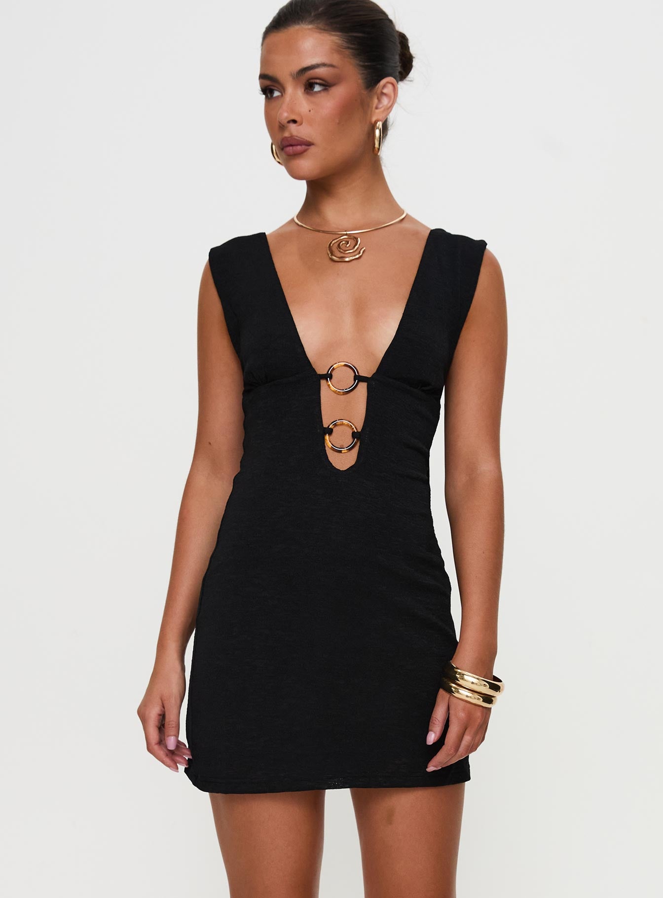 Steward Halter Mini Dress Black | Princess Polly Steward Halter Mini Dress Black | Princess Polly