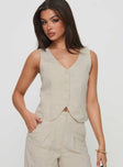 front view of model wearing Princess Polly Sofi Vest Top Beige Sleeveless V-Neck 