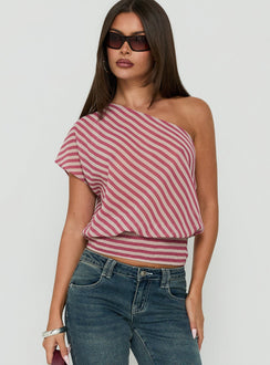 Larissah One Shoulder Top Pink Stripe