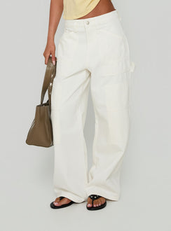Mistree Mid Rise Baggy Cargo Jeans White