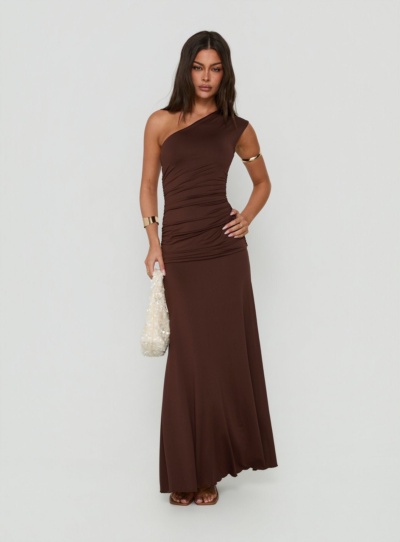 Gwenneth One Shoulder Maxi Dress Chocolate