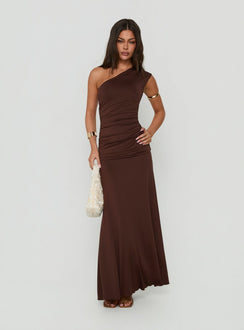 Gwenneth One Shoulder Maxi Dress Chocolate