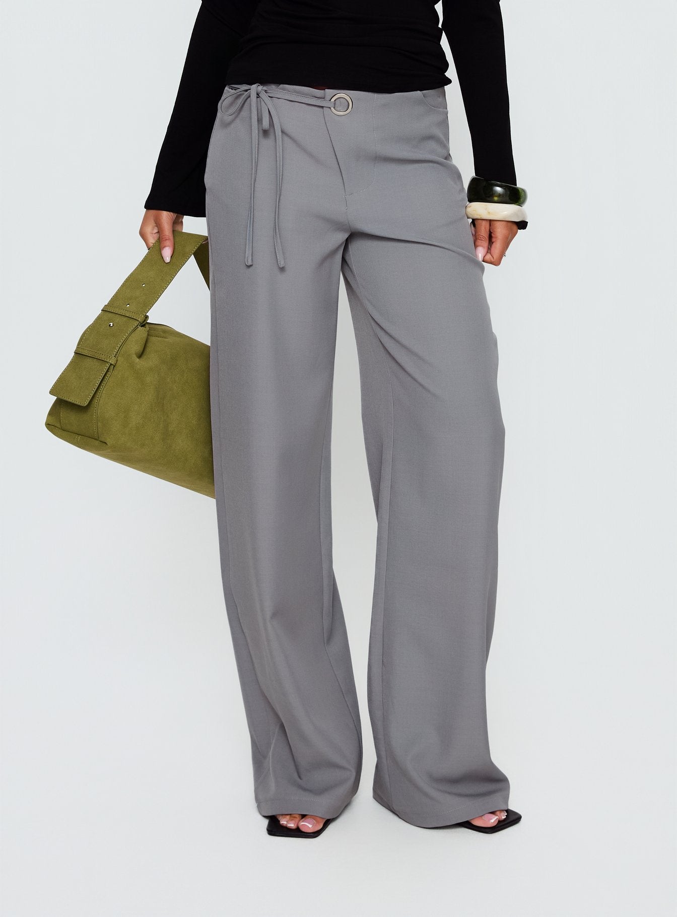 Ikana Tie Side Pants Grey | Princess Polly