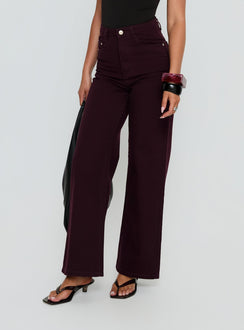 front view of model wearing Princess Polly Nicolo High Rise Straight Leg Jeans Currant High Rise Jeans 