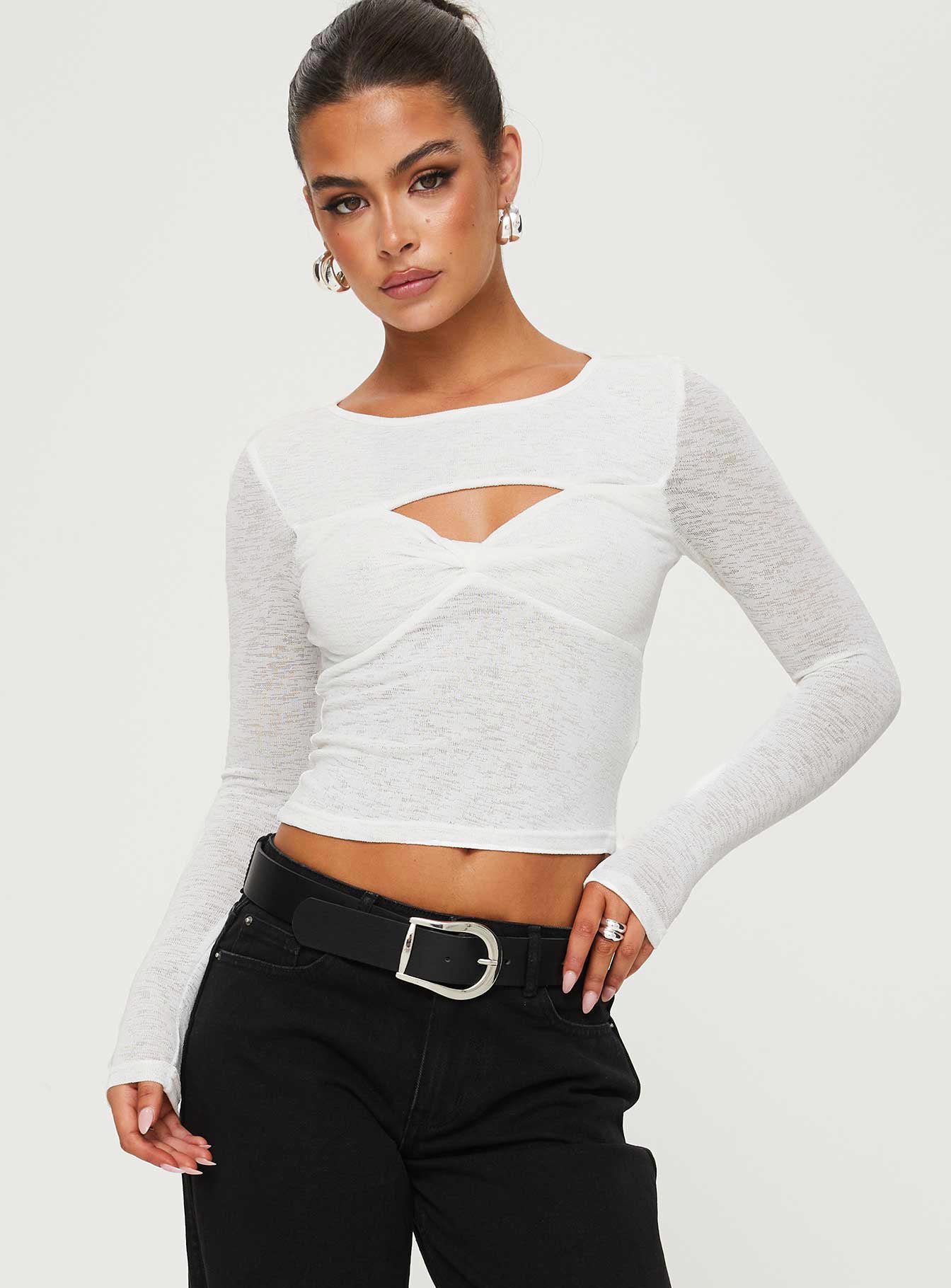 Sandrine twist long sleeve top white