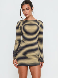 princess polly bryanna dress Princess Polly Bryanna ribbed flare sleeve bodycon mini dress in black & white stripes