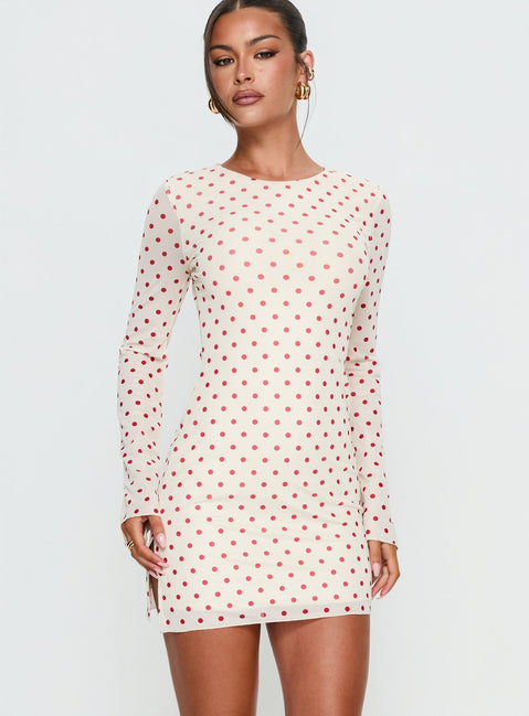 red polka dot long sleeve dress Nyxia Long Sleeve Mini Dress Cream | Red Polka | Cream | Red Polka | Womens