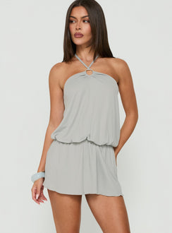 Roksy Tie Neck Drapey Romper Grey