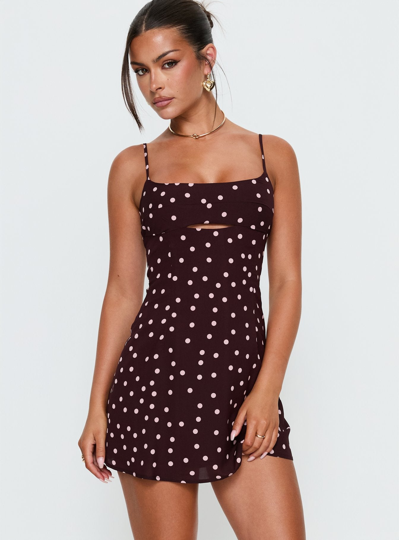 Powell Mini Dress Burgundy / Pink Polka Dot