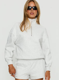 front view of model wearing Princess Polly Rozanna 1/4 Zip Jumper Grey Marle 