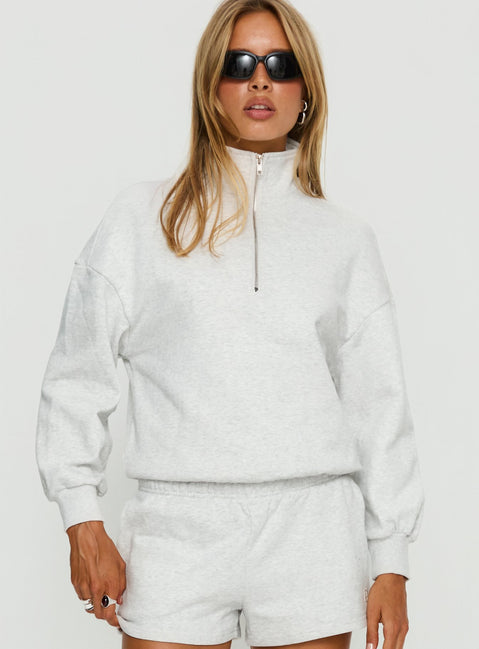 front view of model wearing Princess Polly Rozanna 1/4 Zip Jumper Grey Marle 