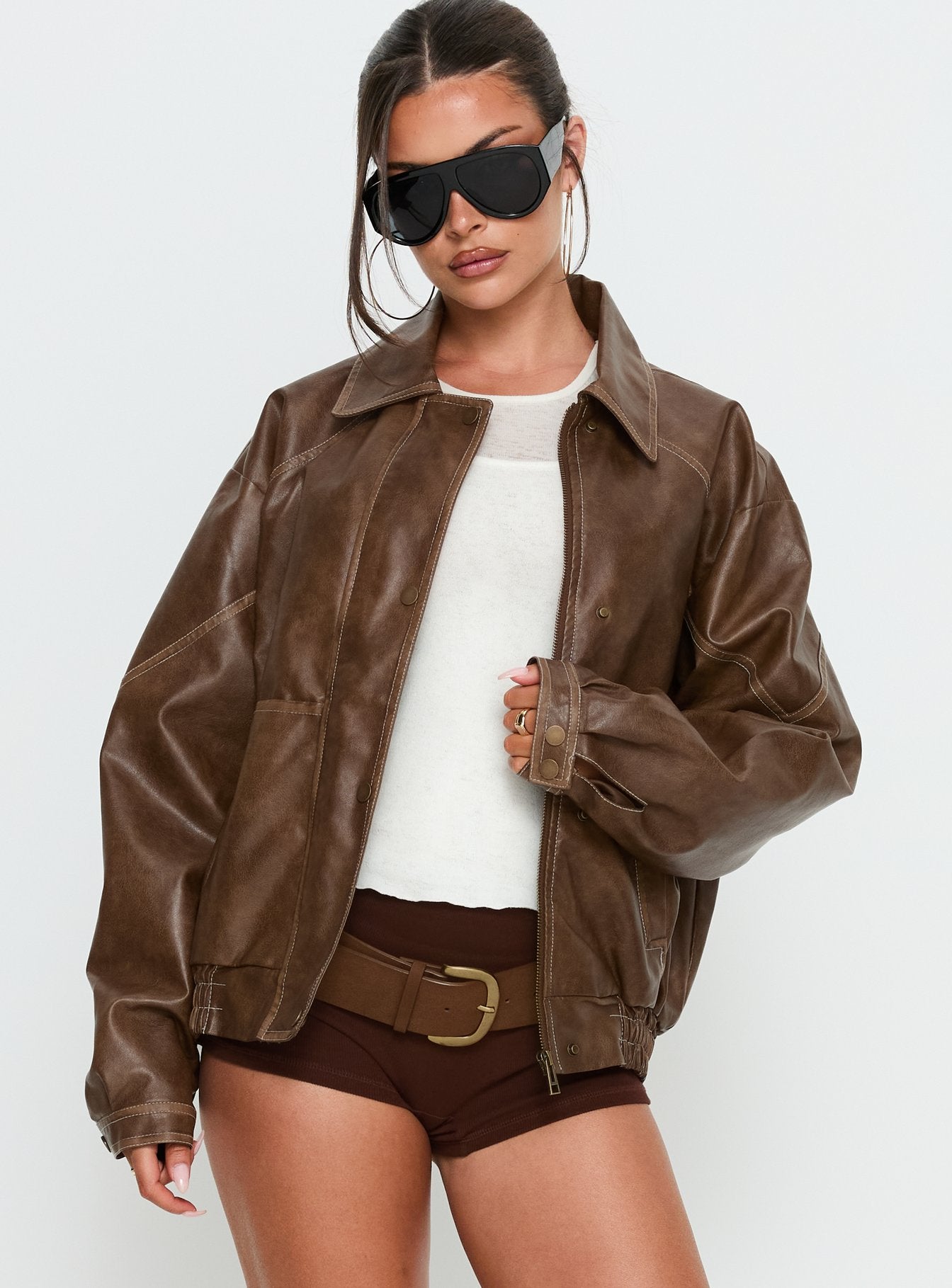 Jaxton Faux Leather Jacket Light Brown | Princess Polly