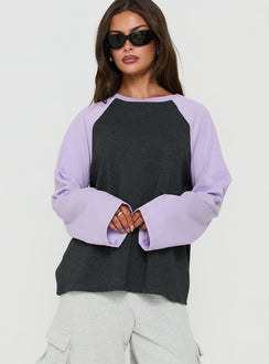Settle Down Long Sleeve Raglan Top Lilac / Dark Grey
