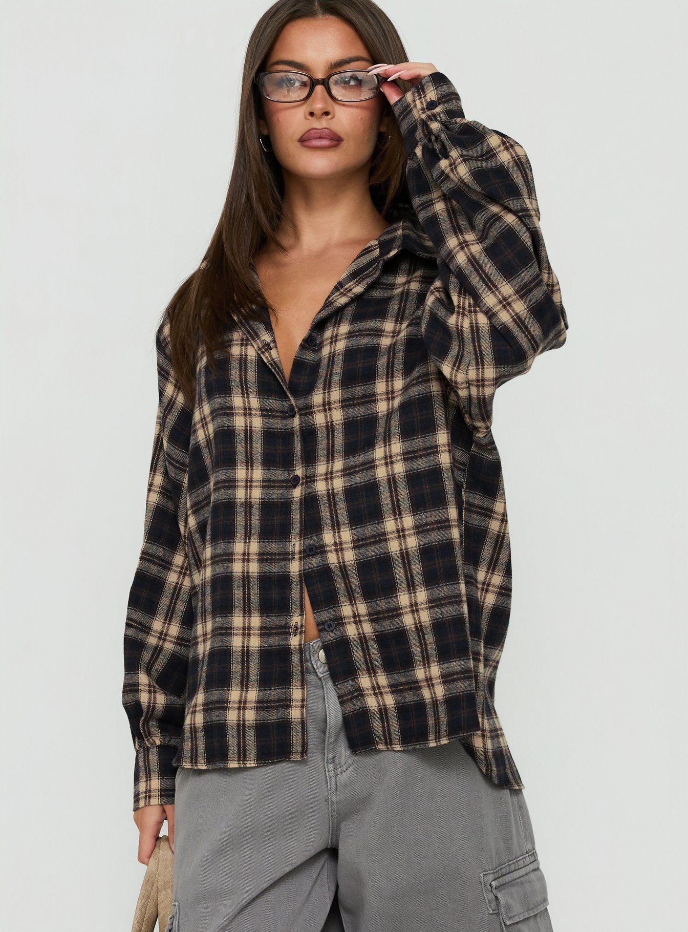 Video Games Long Sleeve Flannel Button Down Top Check Multi