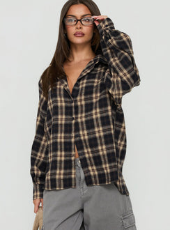 Video Games Long Sleeve Flannel Button Down Top Check Multi