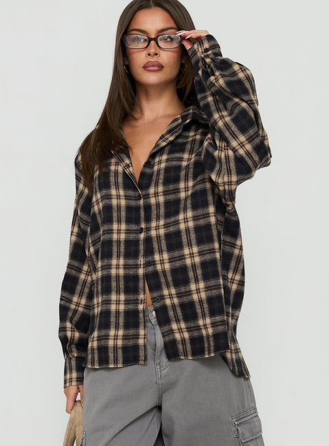 Video Games Long Sleeve Flannel Button Down Top Check Multi