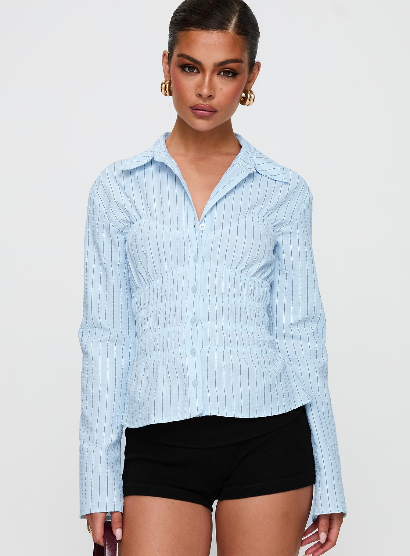 Liesel Shirred Long Sleeve Top Stripe