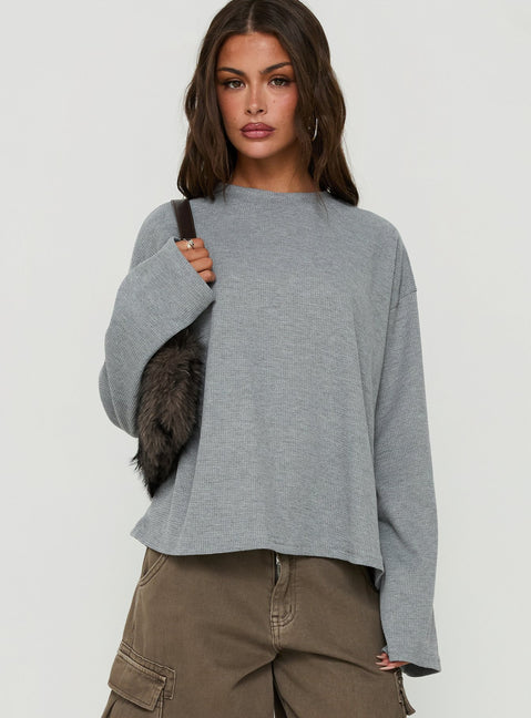 Arlla Waffle Jersey Long Sleeve Top Grey
