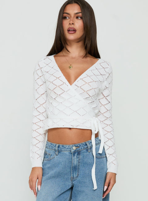 Lesla Crochet Wrap Cardigan White