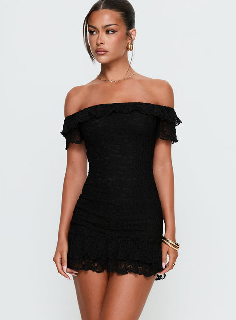 Bonnee Off Shoulder Lace Mini Dress | Black Bonnee Off Shoulder Lace Mini Dress | Black